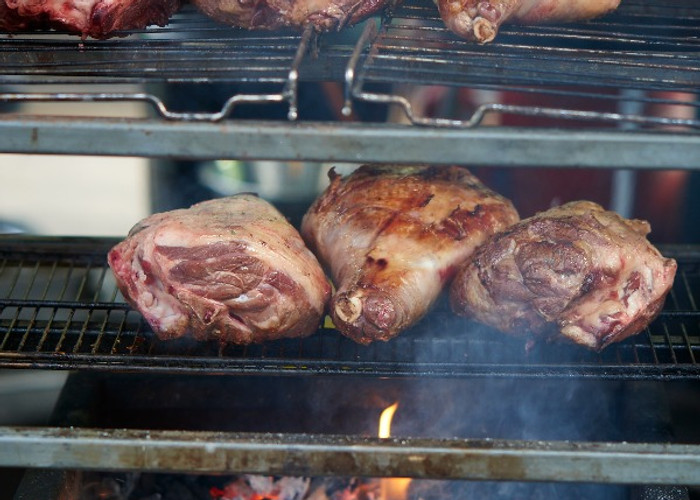 Spit roast barbecue lamb