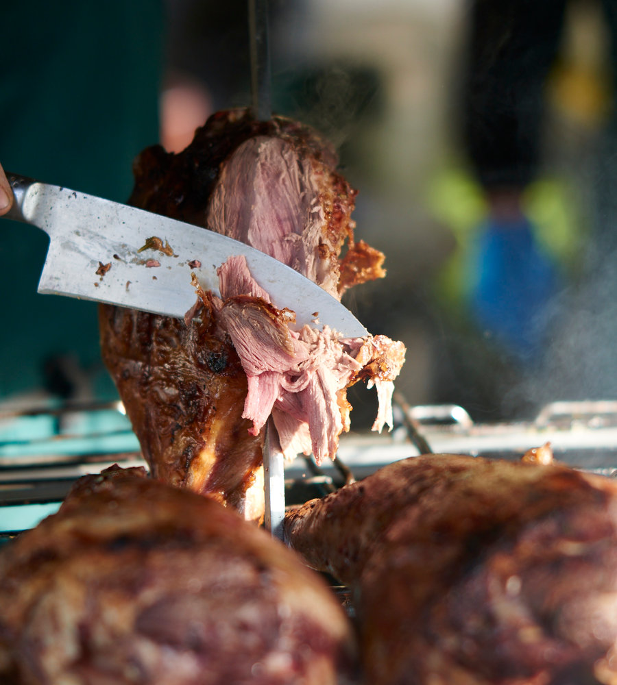 Spit Roast Lamb cooked over wood